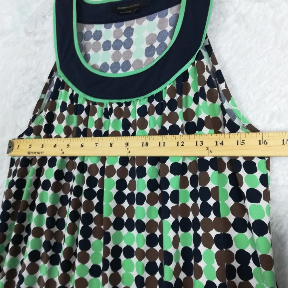 BCBG Maxazria‎ Womens Dress Tent Sleeveless Green Navy Polkadot Pockets Mini L